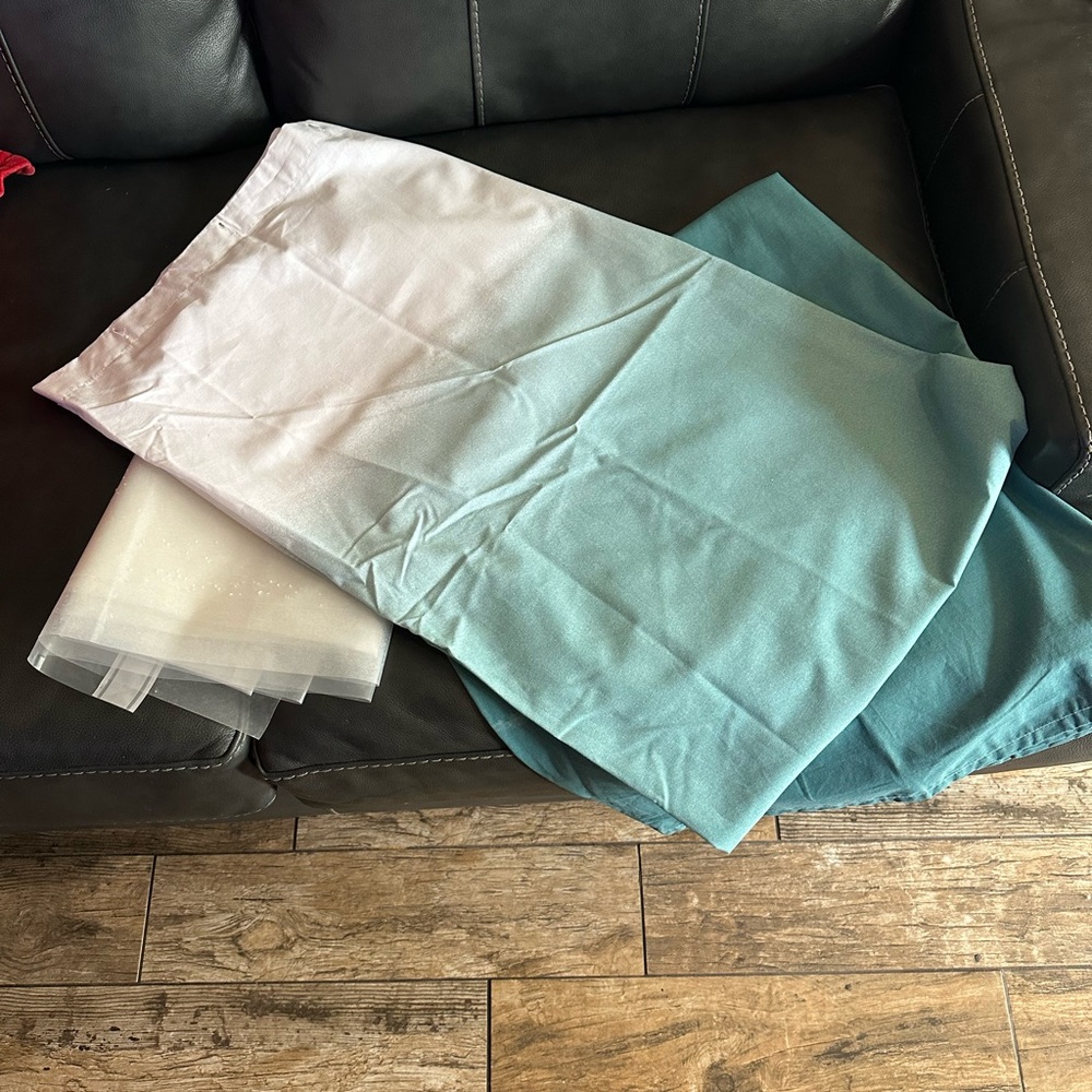 Teal and White Shower Curtain and Liner